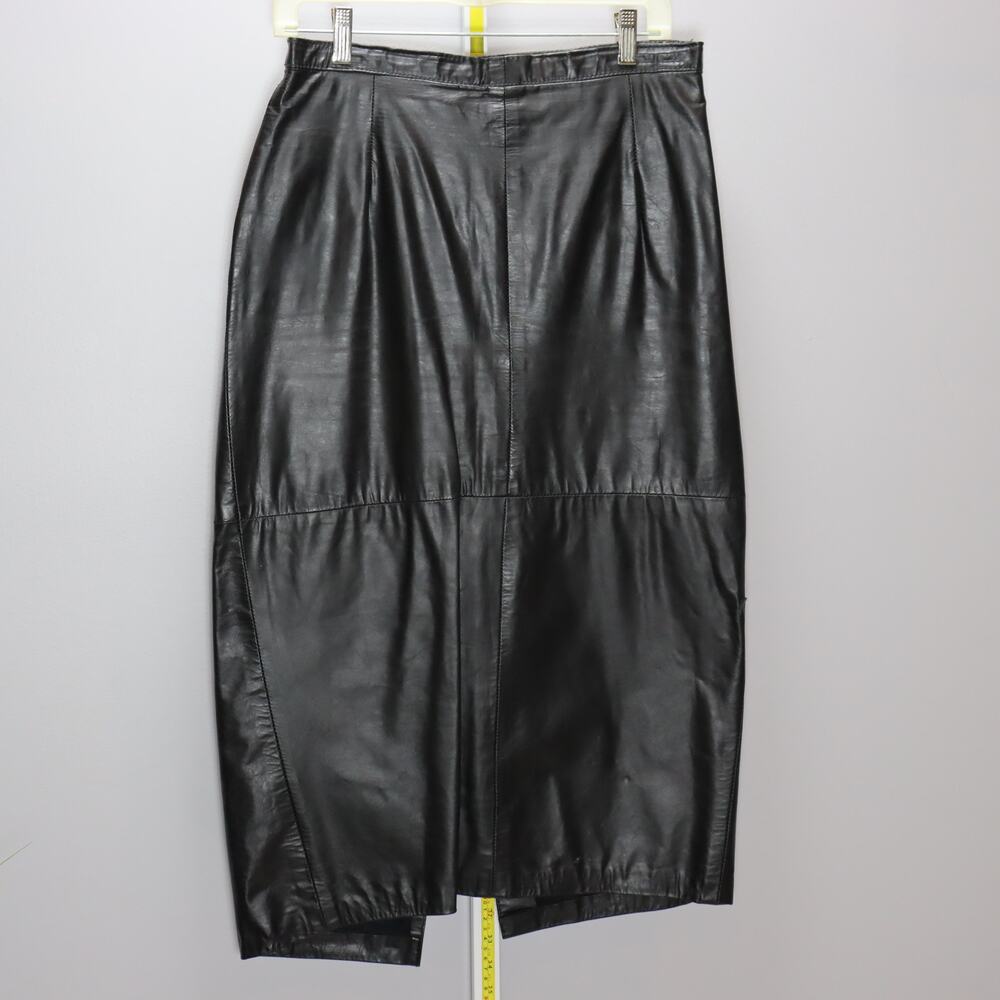Vintage S & U‎ Fashions Black Leather Midi Skirt Size 14 Y2K runs small (12)
